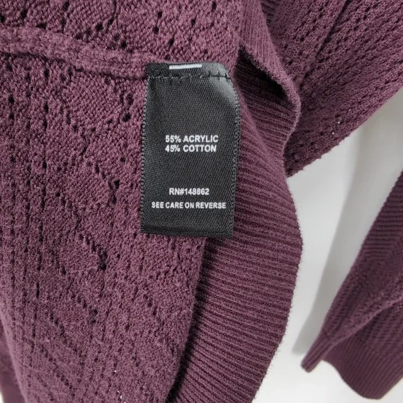 Torrid Cardigan Sweater Women's Size: 1 Burgundy Pointelle Open Front Pocket 1x - Picture 4 of 6